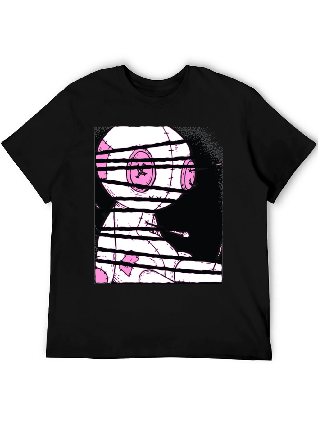 Glitchy Doll Graphic Tee - Black Cotton T-Shirt
