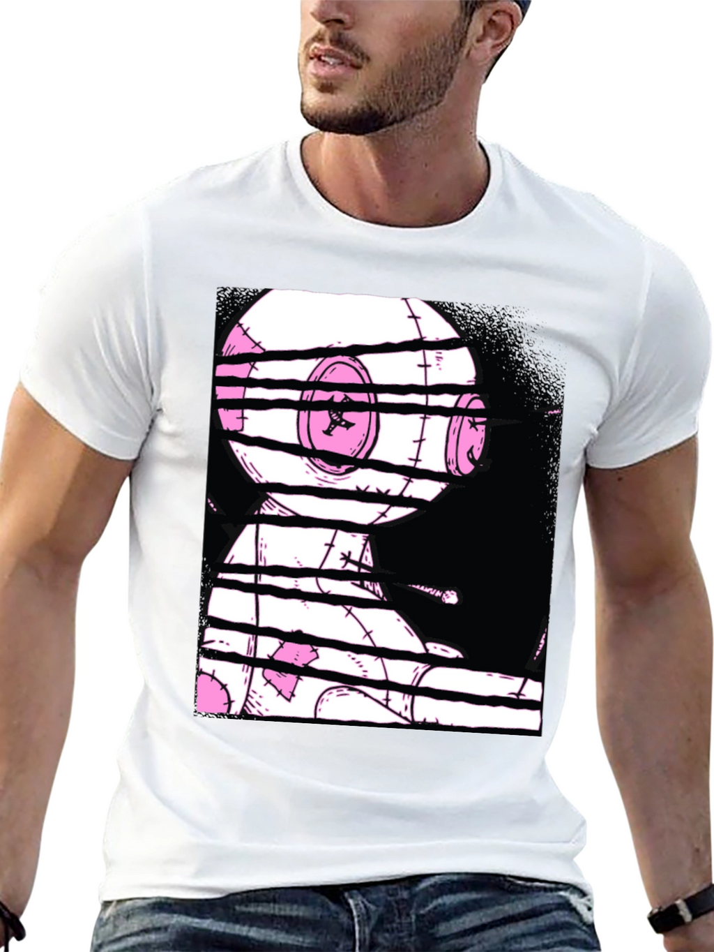 Glitchy Doll Graphic Tee - Black Cotton T-Shirt