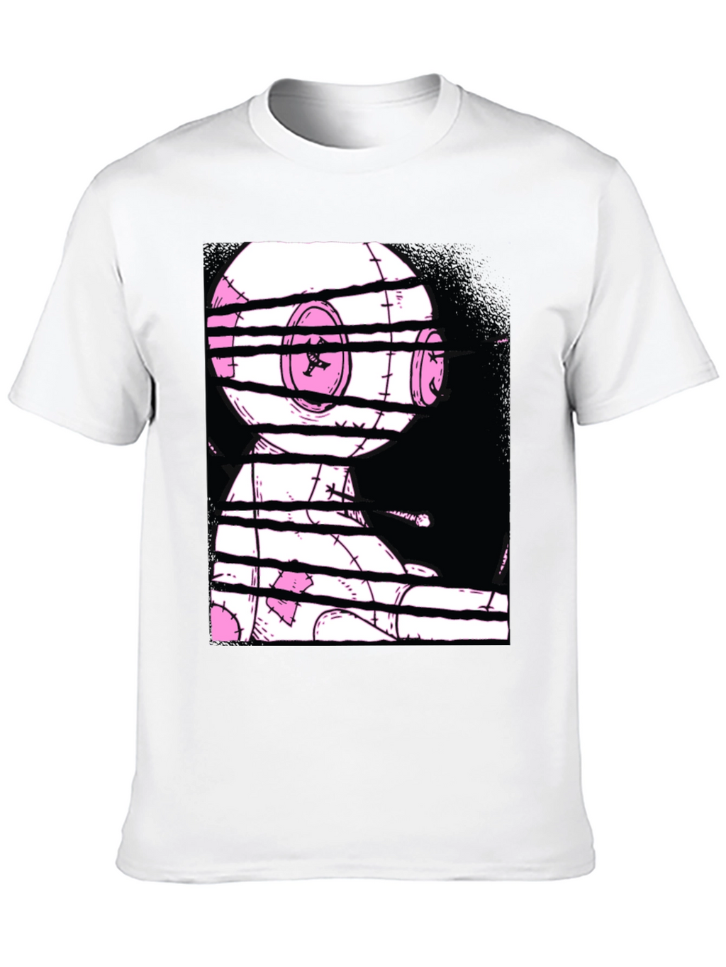Glitchy Doll Graphic Tee - Black Cotton T-Shirt