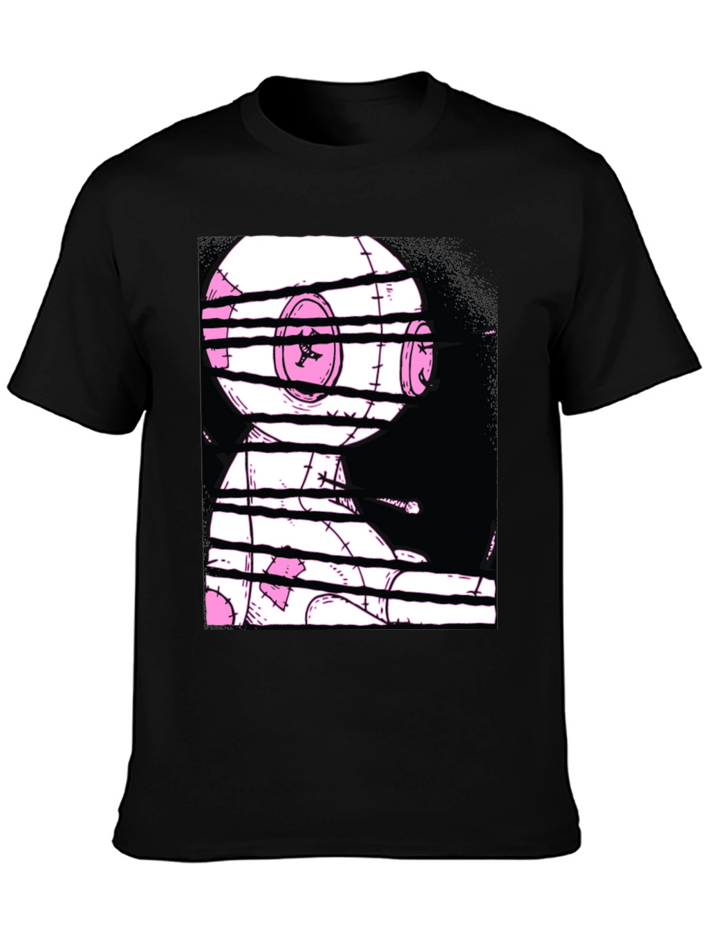 Glitchy Doll Graphic Tee - Black Cotton T-Shirt