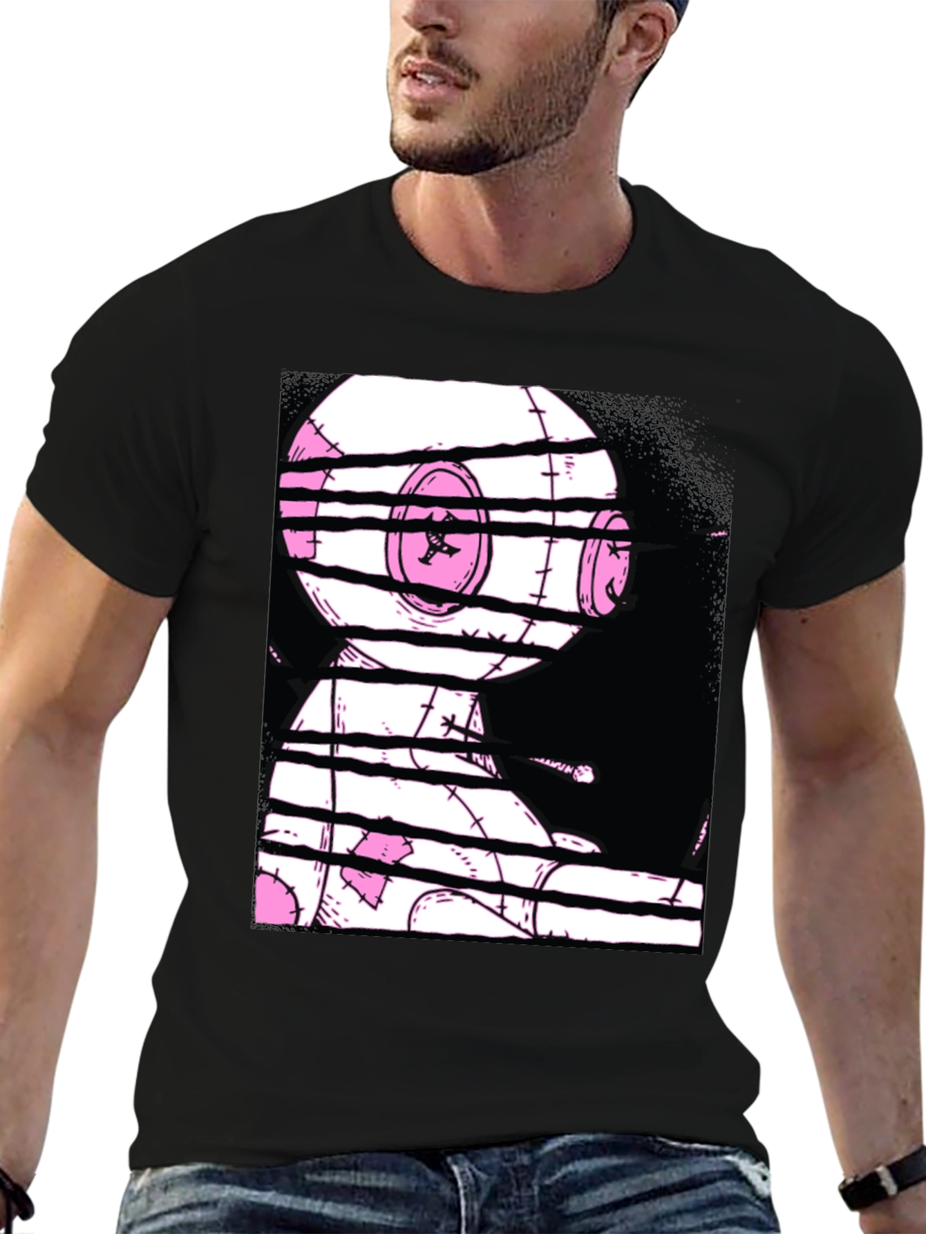 Glitchy Doll Graphic Tee - Black Cotton T-Shirt
