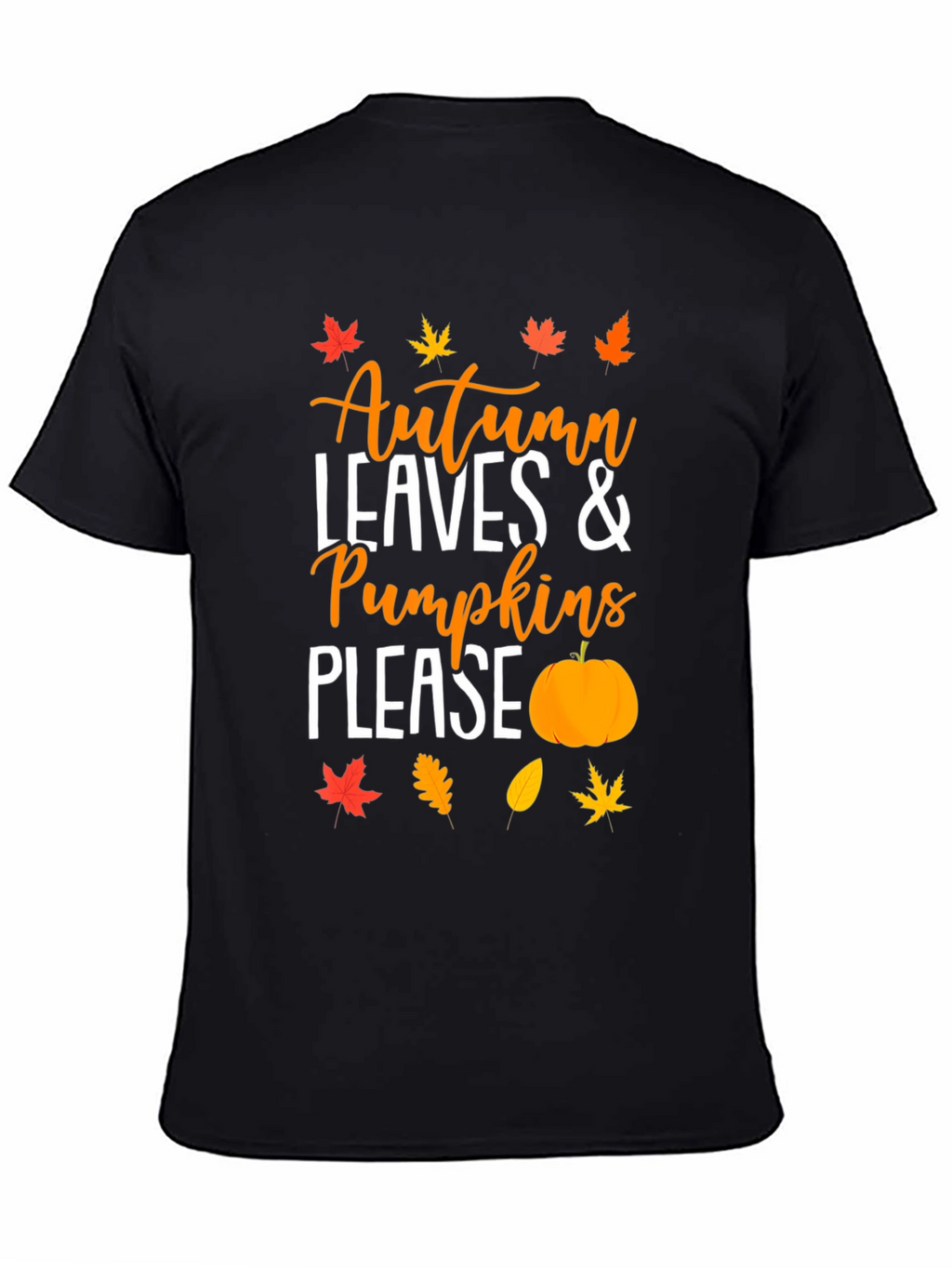 Autumn Leaves & Pumpkins Please Black T-Shirt