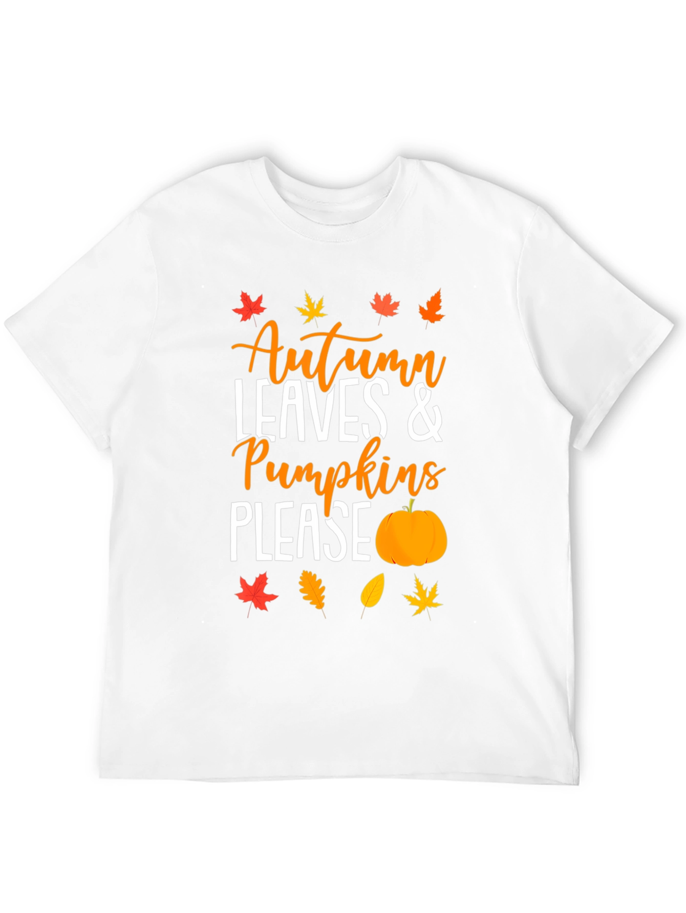 Autumn Leaves & Pumpkins Please Black T-Shirt
