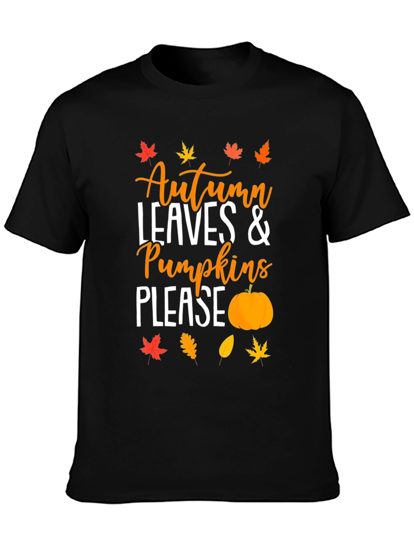 Autumn Leaves & Pumpkins Please Black T-Shirt