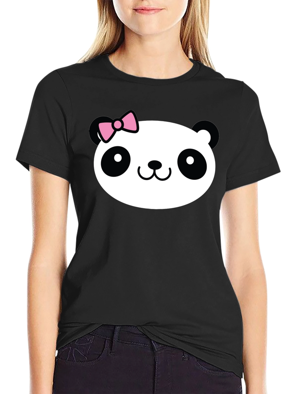 Cute Panda Graphic Tee - Black Cotton Shirt
