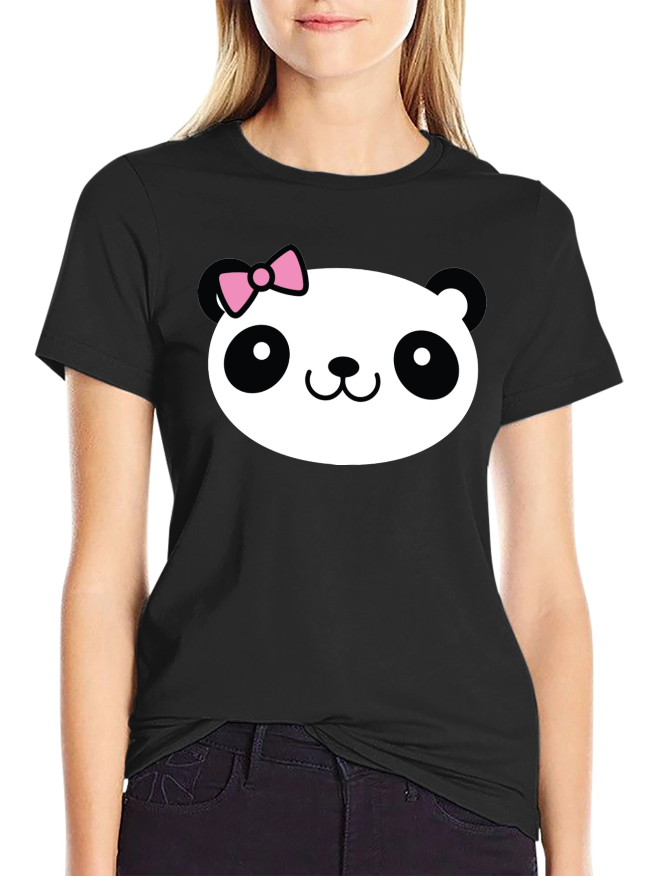 Cute Panda Graphic Tee - Black Cotton Shirt