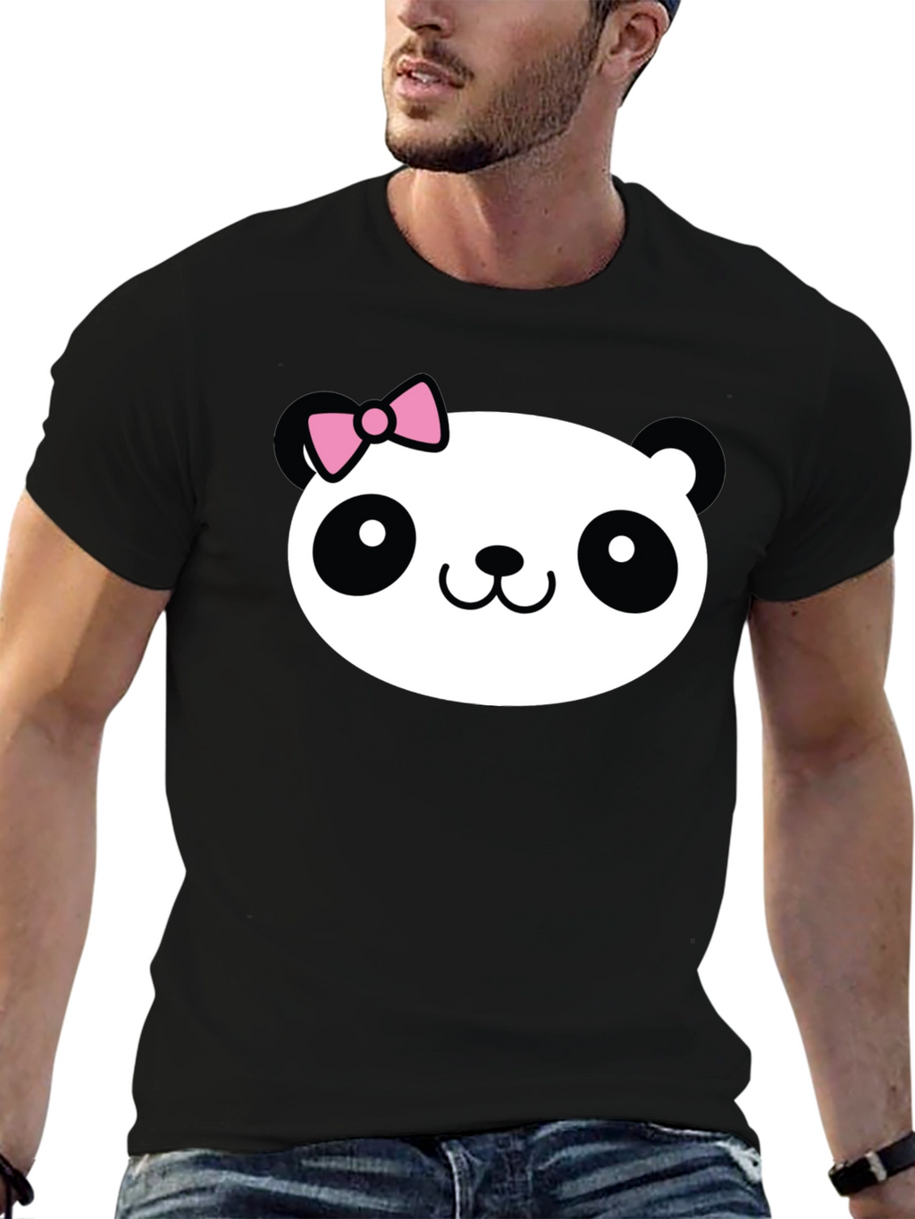 Cute Panda Graphic Tee - Black Cotton Shirt