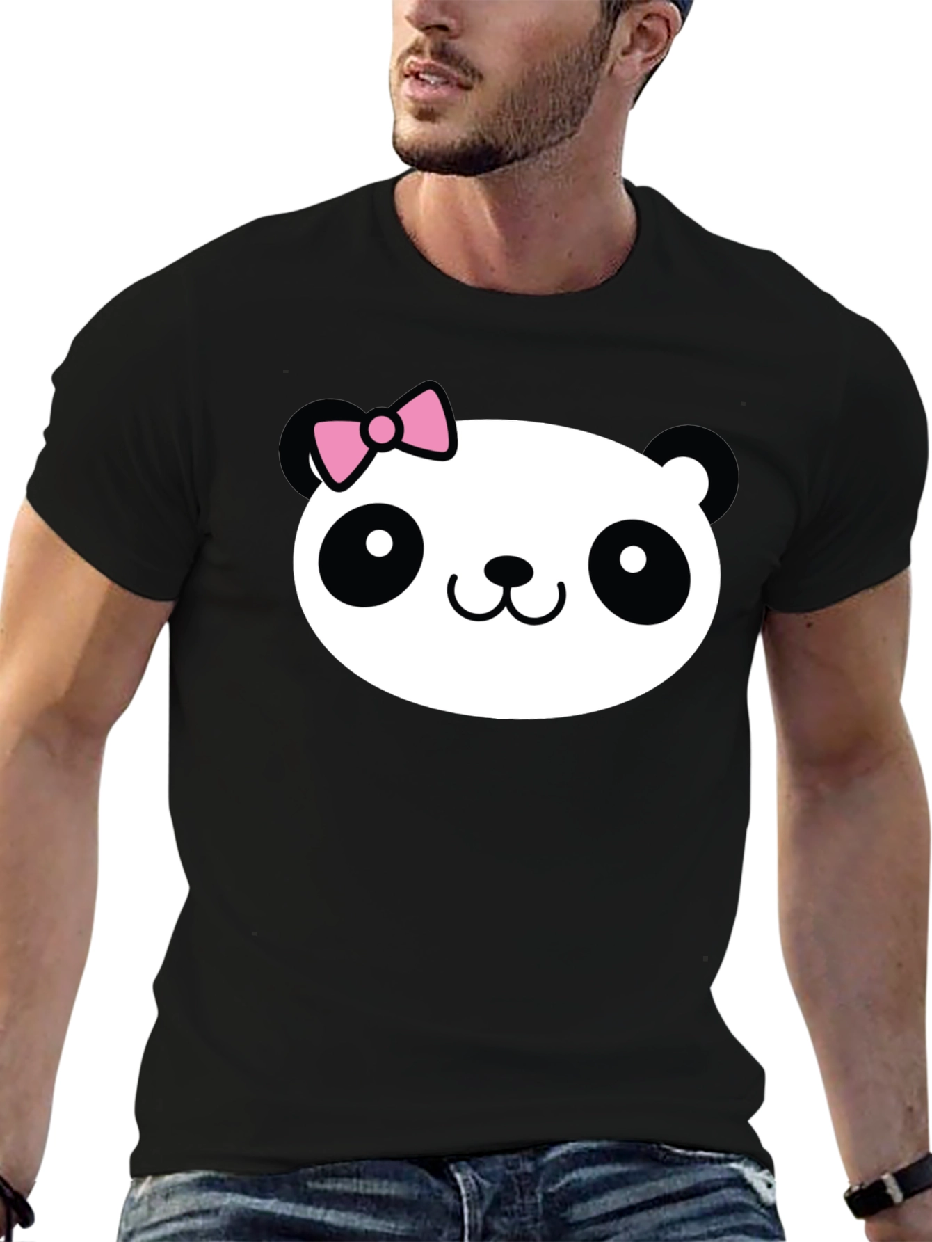 Cute Panda Graphic Tee - Black Cotton Shirt