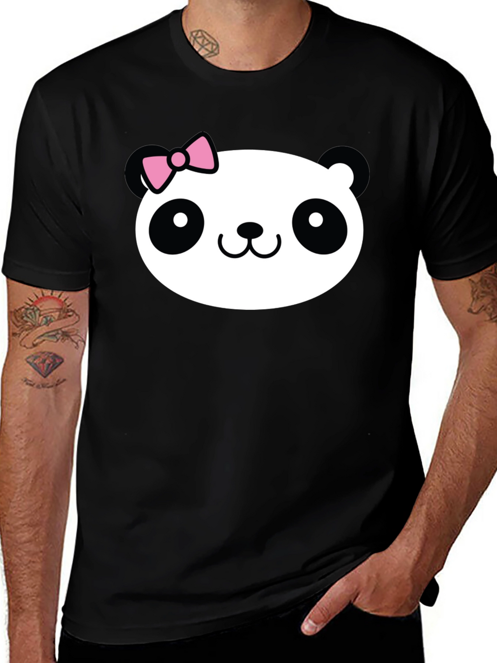 Cute Panda Graphic Tee - Black Cotton Shirt