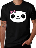Cute Panda Graphic Tee - Black Cotton Shirt