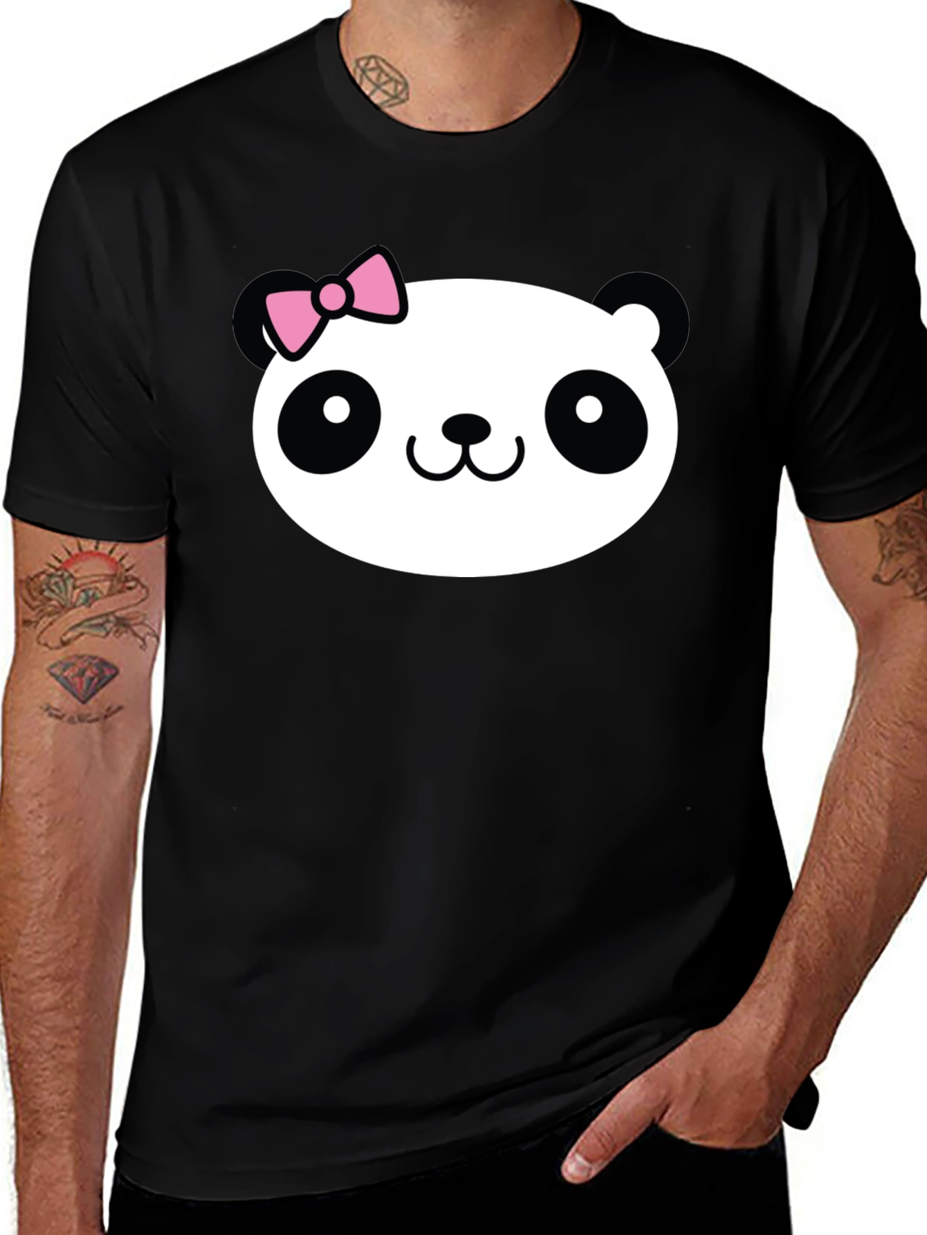 Cute Panda Graphic Tee - Black Cotton Shirt