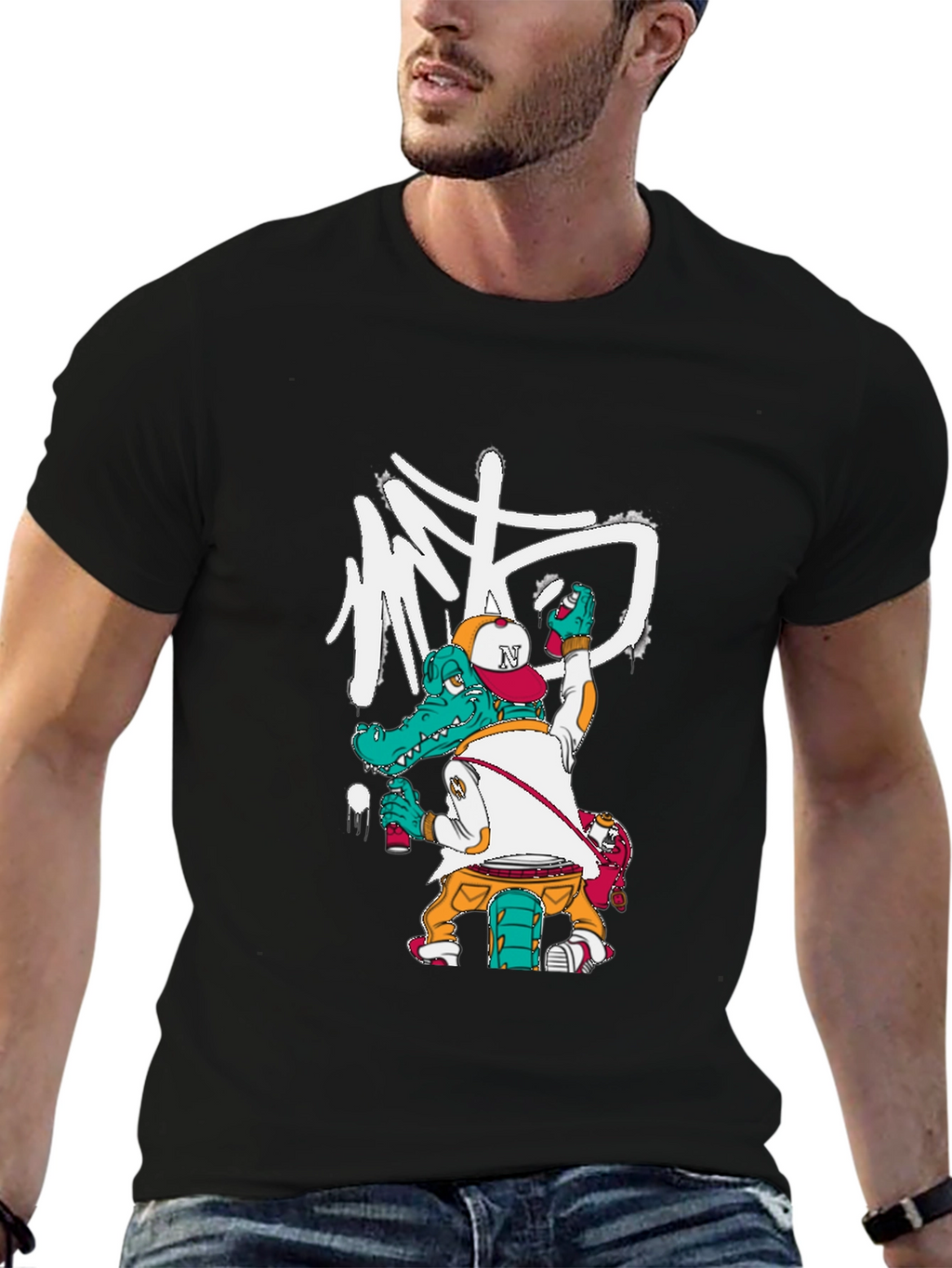 Cool Alligator Graffiti Artist Black T-Shirt