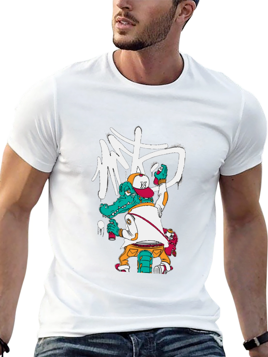 Cool Alligator Graffiti Artist Black T-Shirt