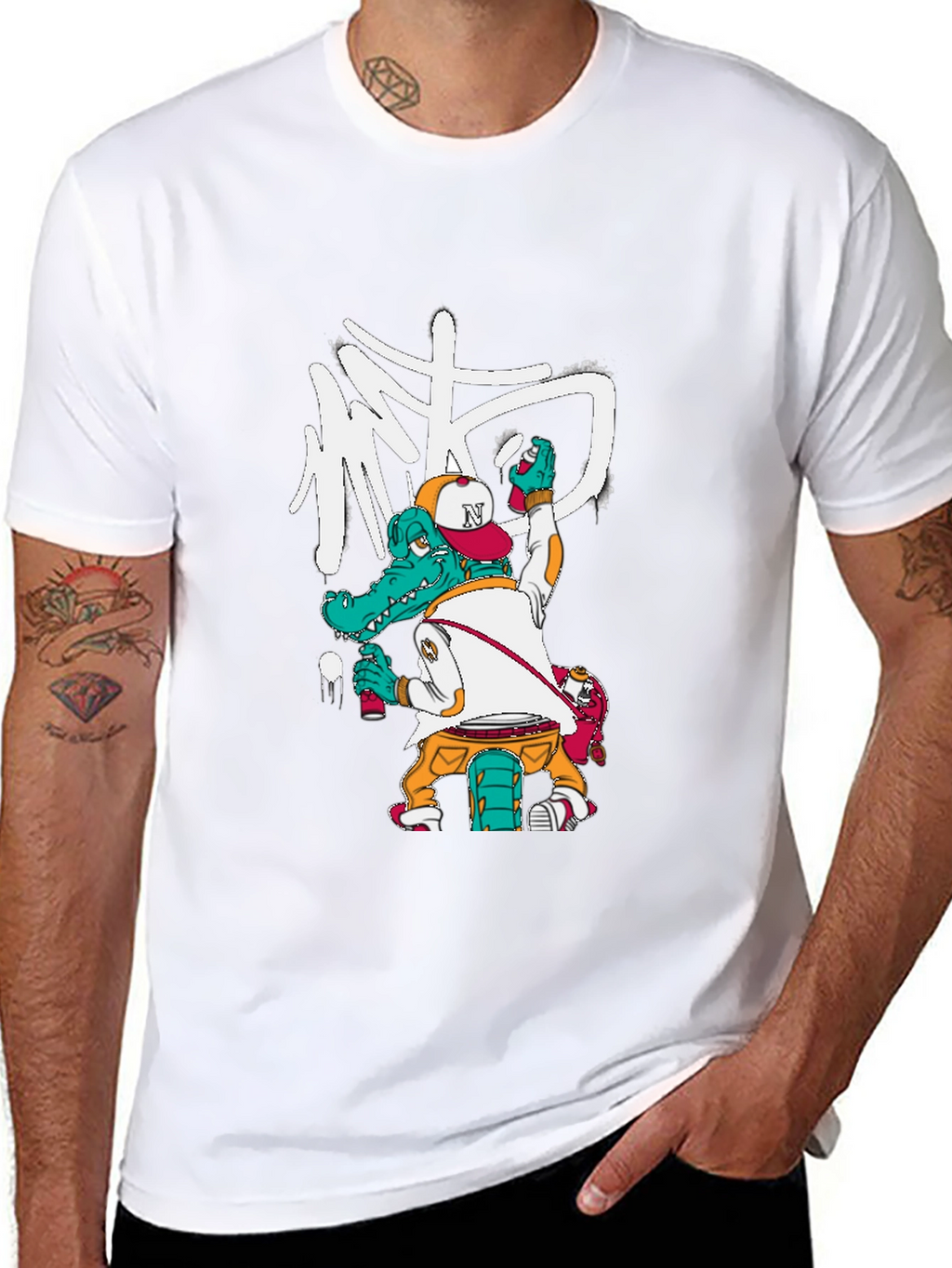 Cool Alligator Graffiti Artist Black T-Shirt