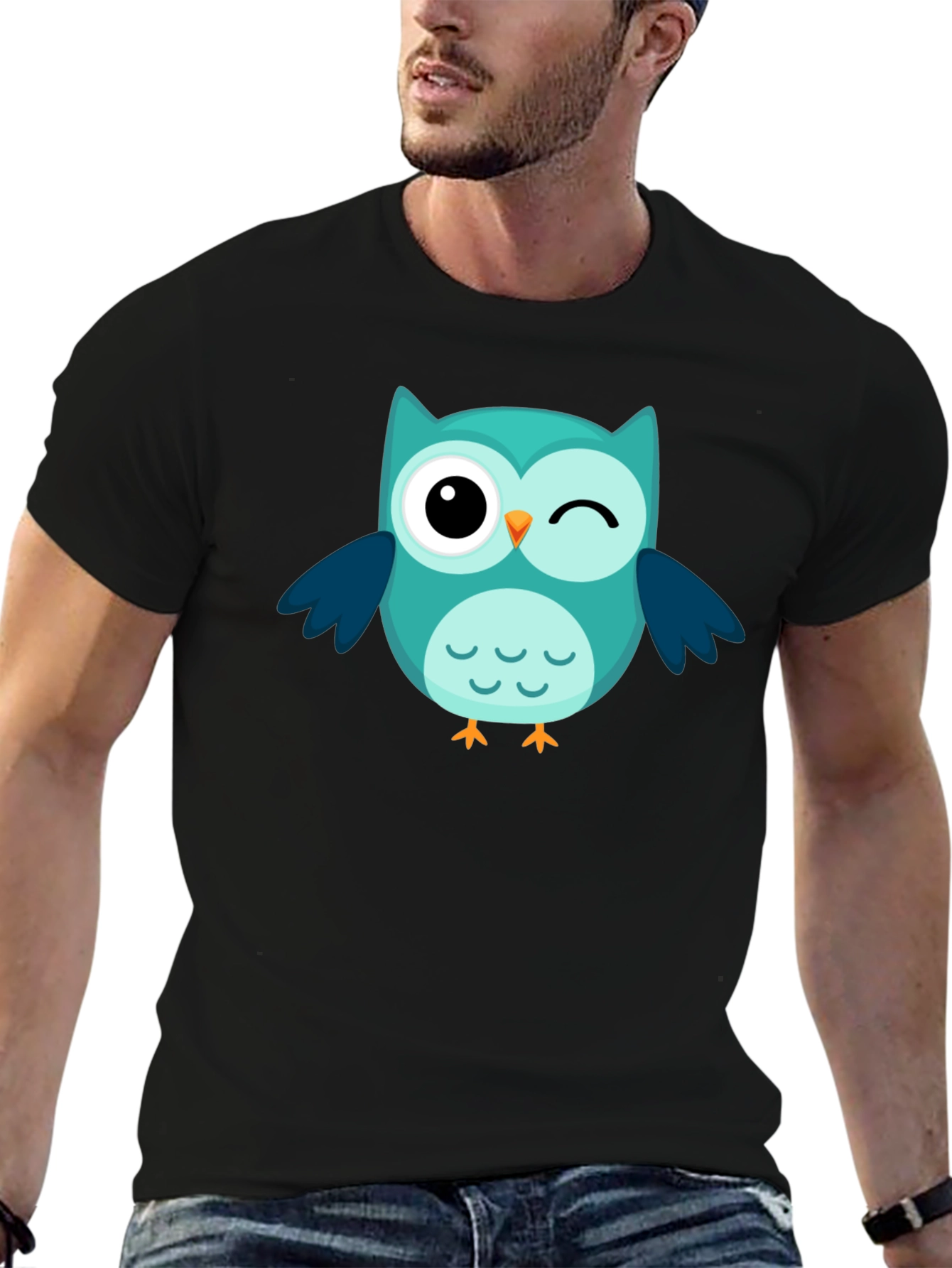 Winking Owl Graphic Tee - Black Cotton Comfort