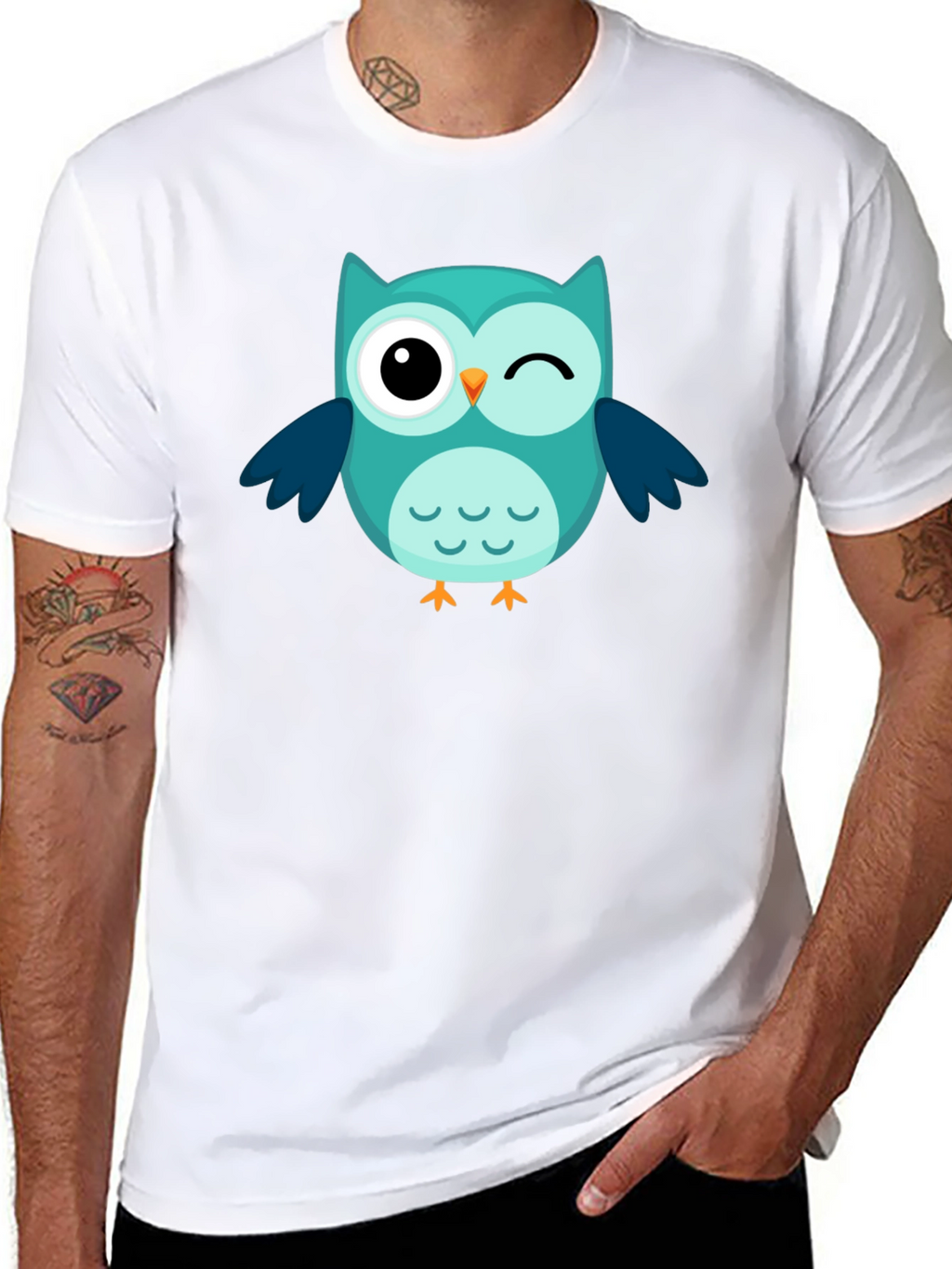Winking Owl Graphic Tee - Black Cotton Comfort