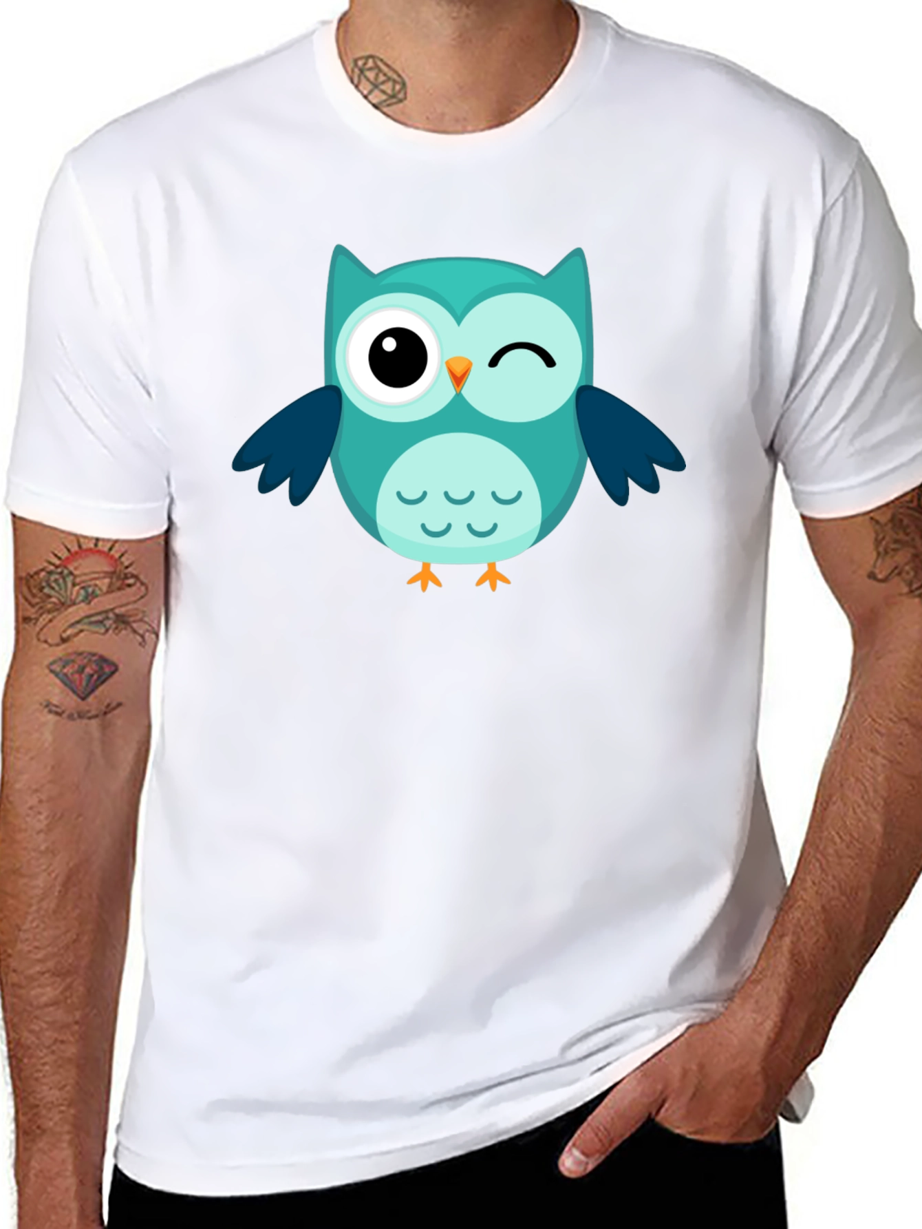 Winking Owl Graphic Tee - Black Cotton Comfort