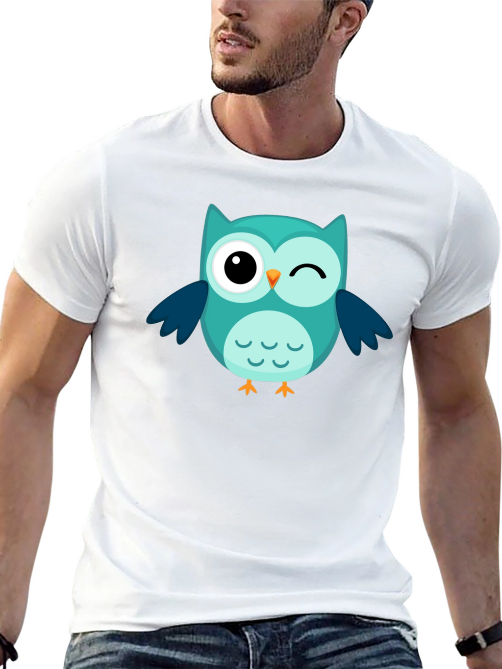 Winking Owl Graphic Tee - Black Cotton Comfort