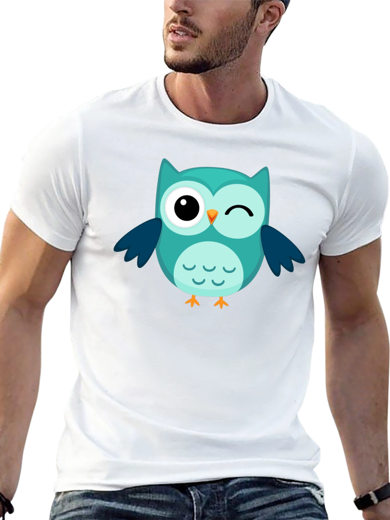 Winking Owl Graphic Tee - Black Cotton Comfort