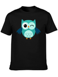 Winking Owl Graphic Tee - Black Cotton Comfort