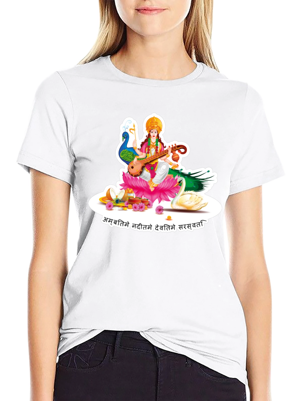 Saraswati Graphic Tee - Black Cotton T-Shirt
