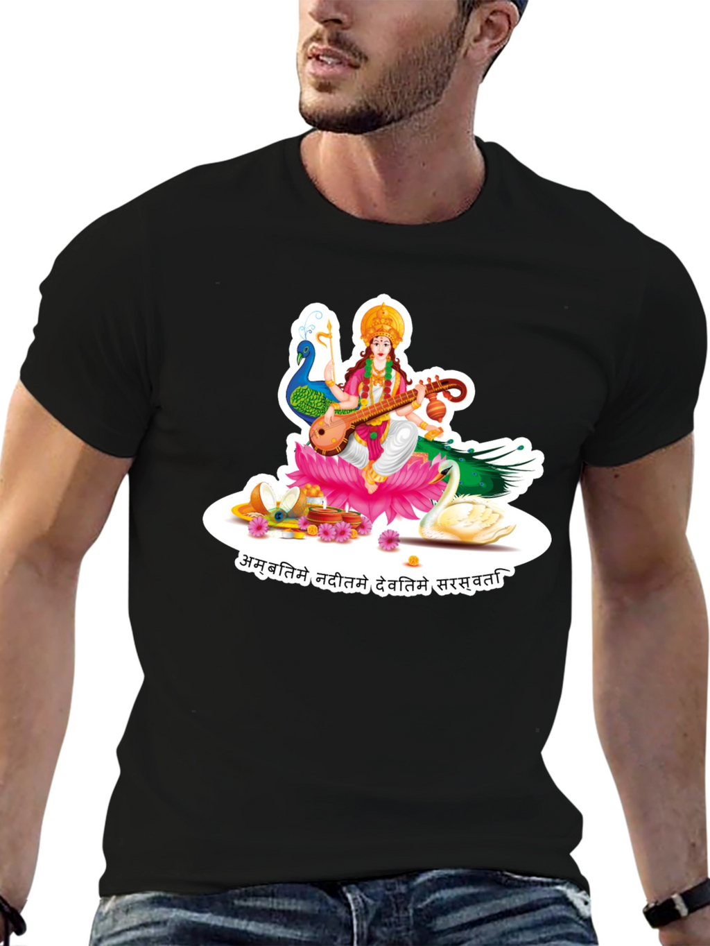 Saraswati Graphic Tee - Black Cotton T-Shirt