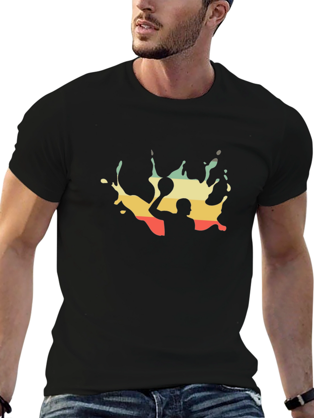 Retro Water Polo Player Black T-Shirt