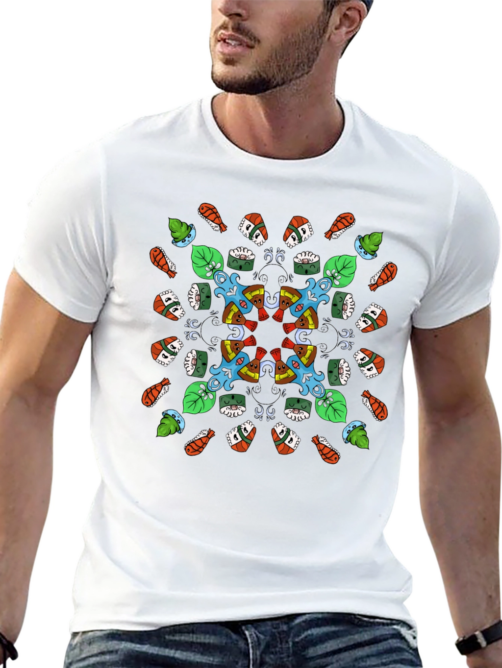 Sushi Pattern Graphic Tee - Black