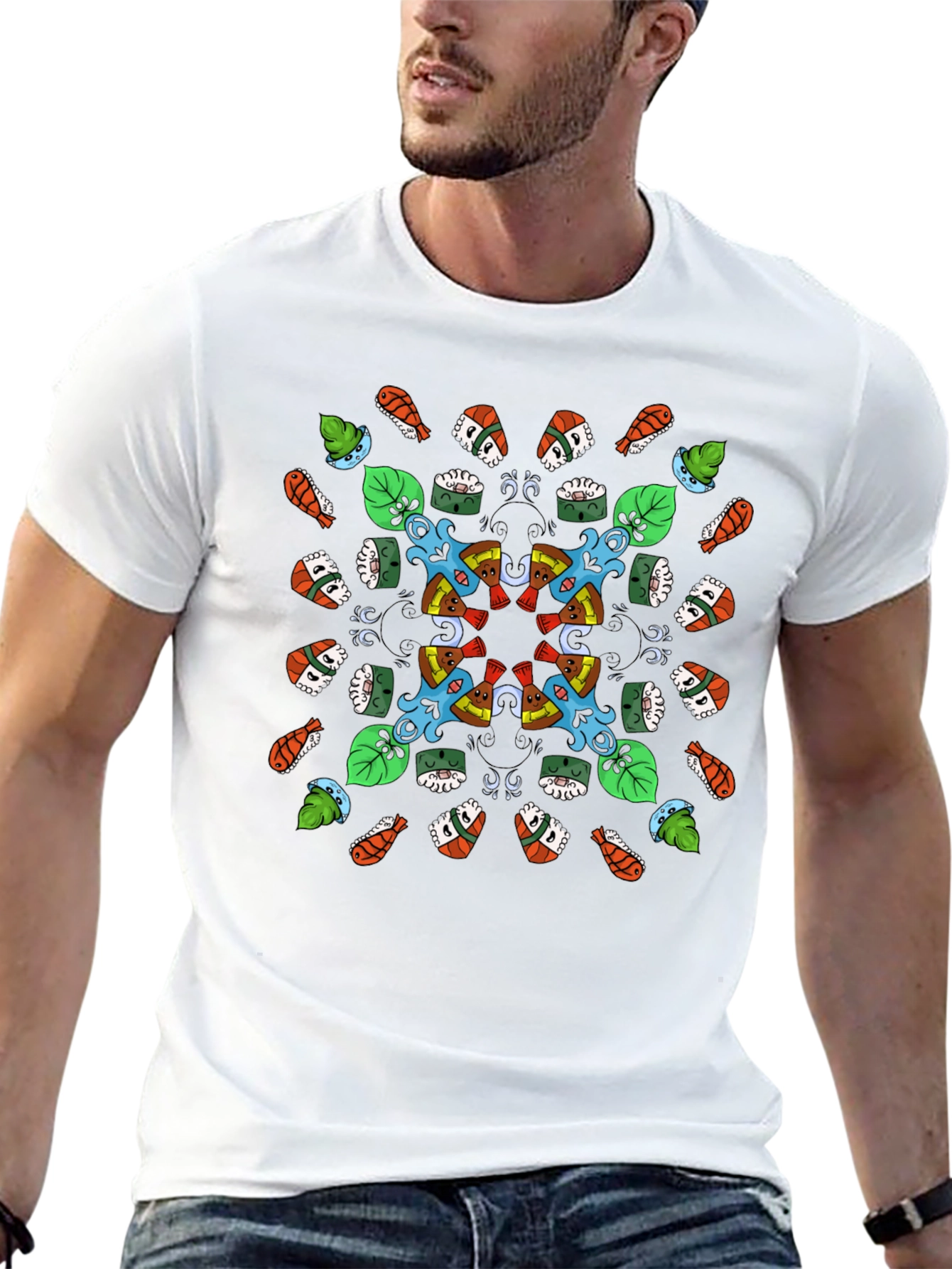 Sushi Pattern Graphic Tee - Black