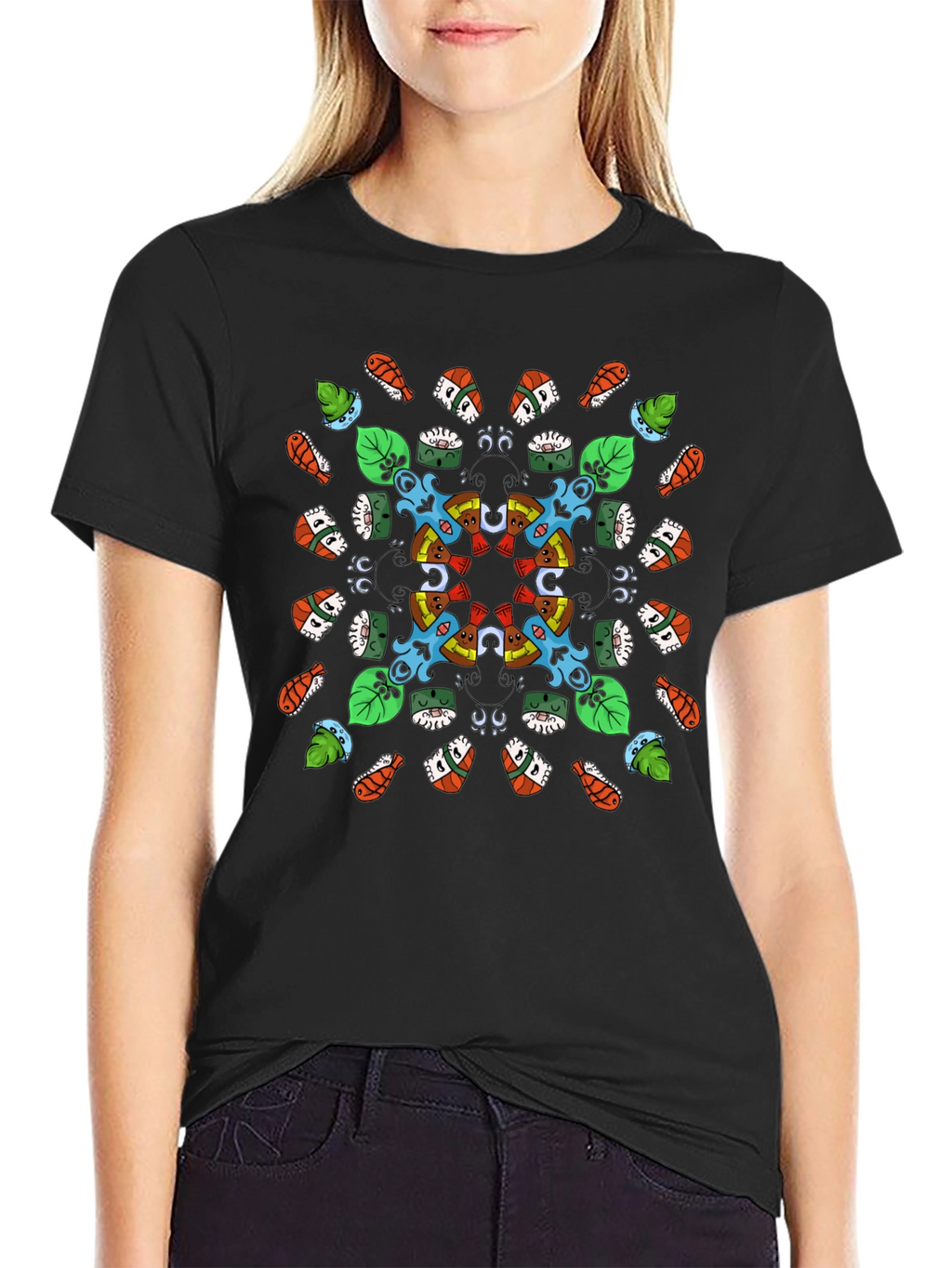 Sushi Pattern Graphic Tee - Black