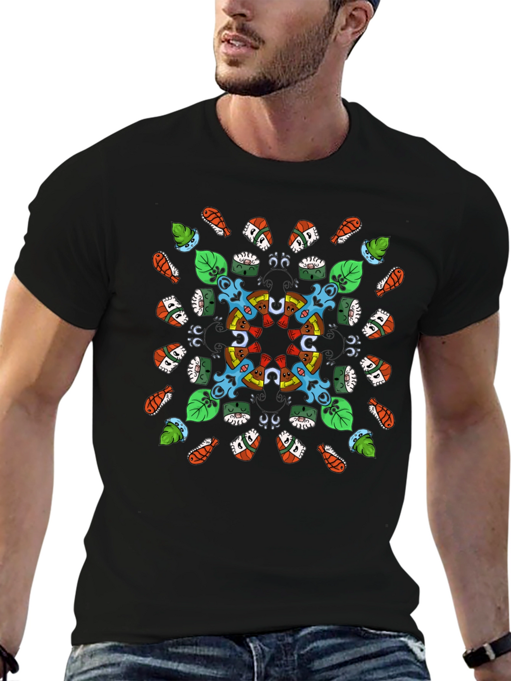 Sushi Pattern Graphic Tee - Black