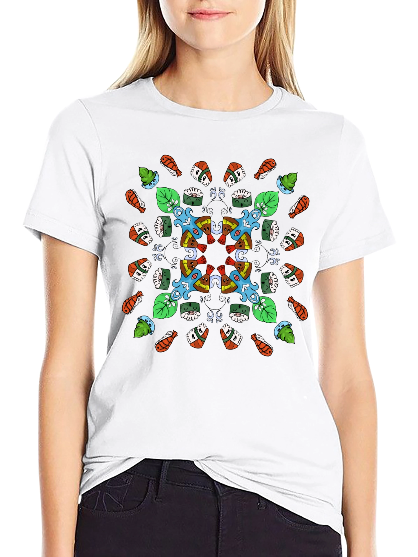 Sushi Pattern Graphic Tee - Black