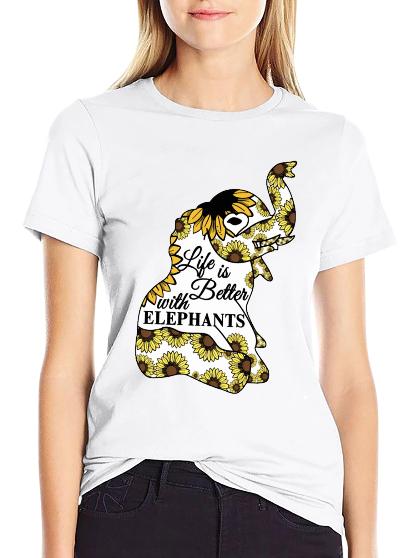 Elephant Sunflower Graphic Tee