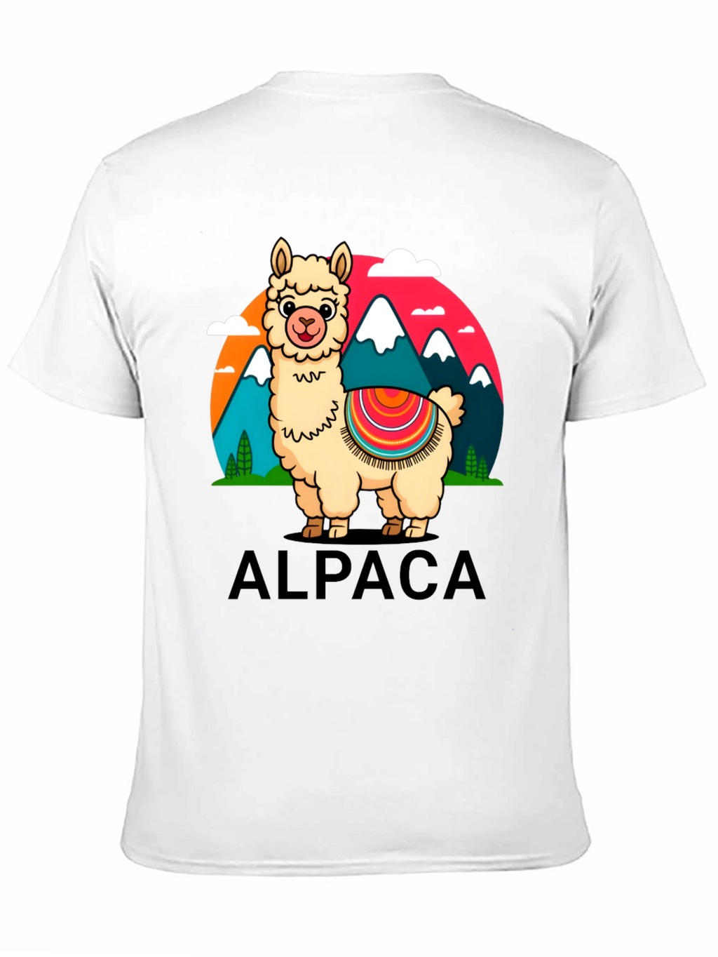Alpaca Cartoon Graphic Tee - Black Cotton T-Shirt