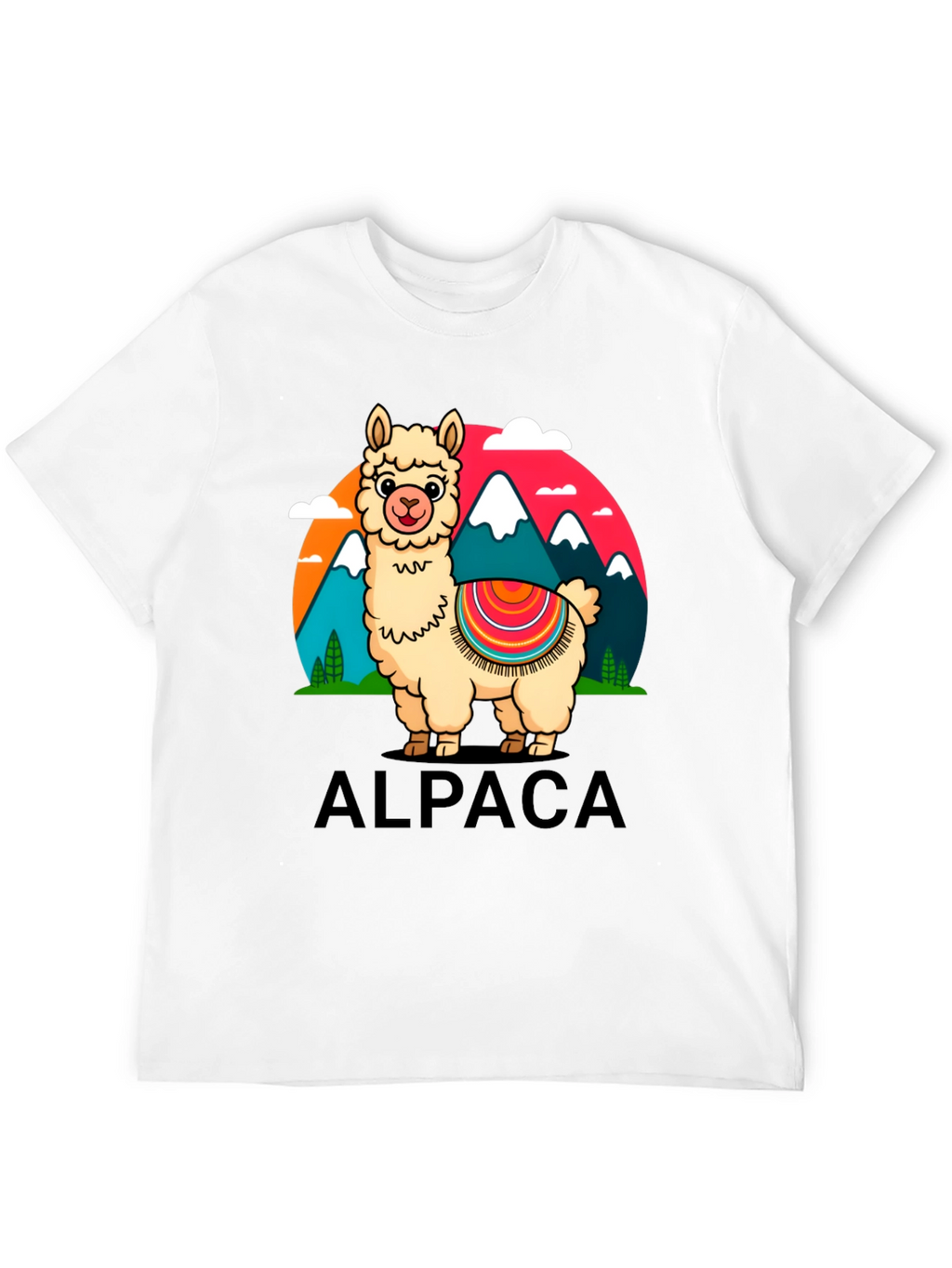 Alpaca Cartoon Graphic Tee - Black Cotton T-Shirt