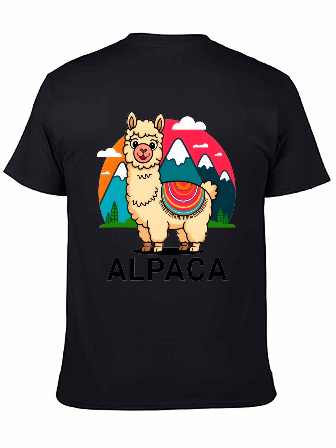 Alpaca Cartoon Graphic Tee - Black Cotton T-Shirt