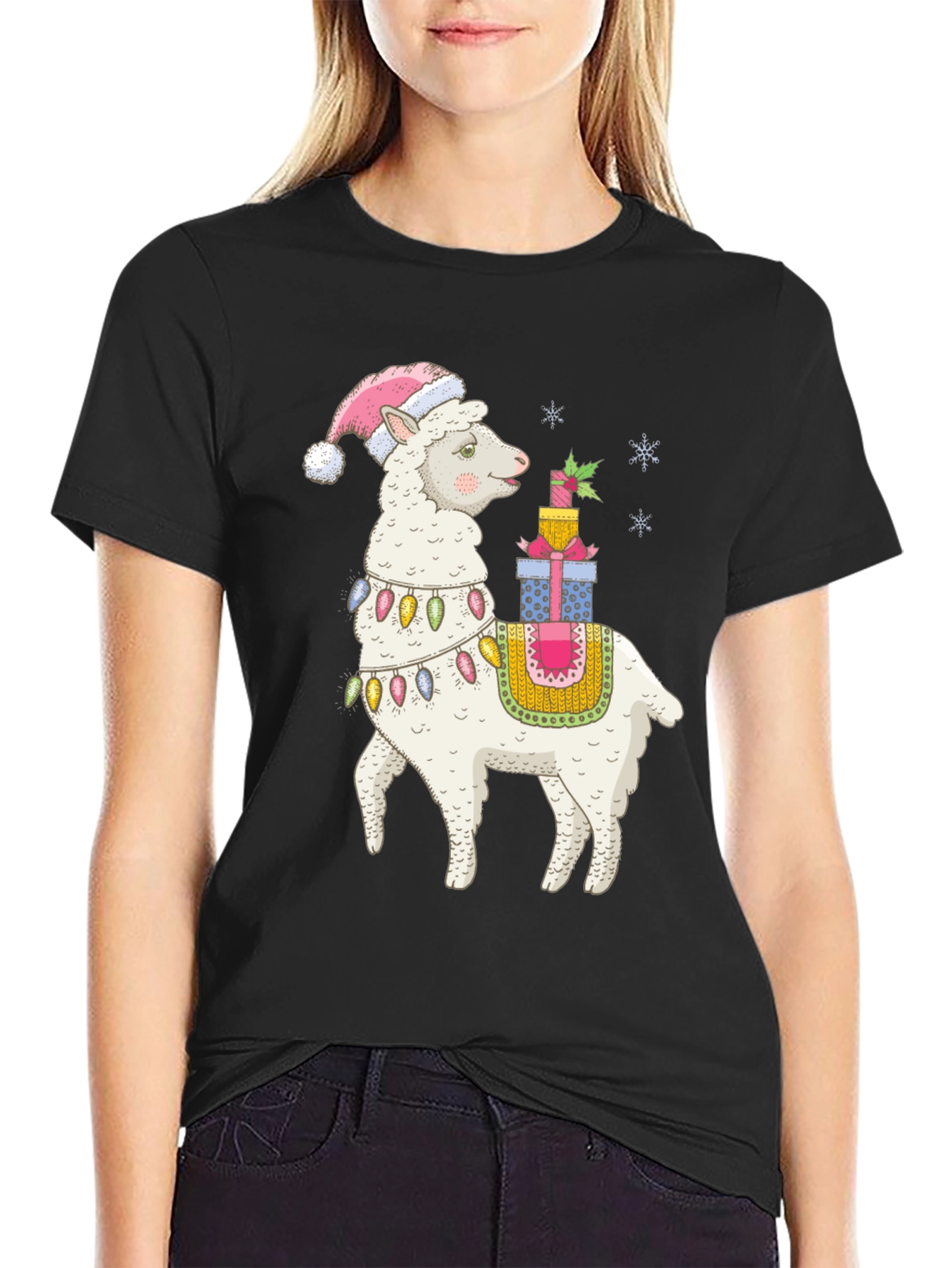 Festive Llama Holiday T-Shirt - Cute Christmas Design