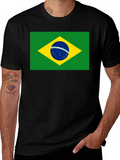 Brazil Flag T-Shirt - Black Cotton Tee