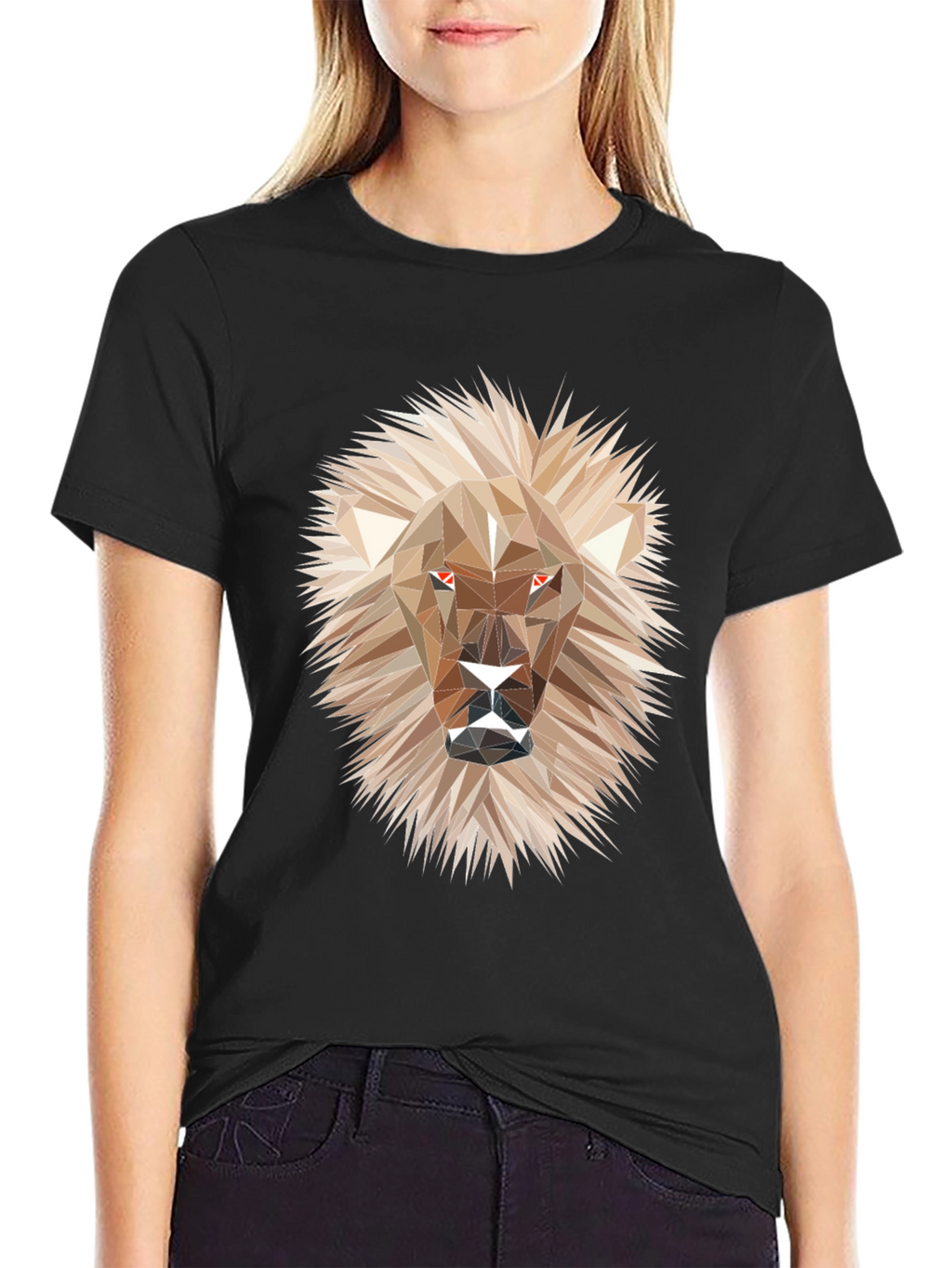 Geometric Lion Graphic Tee - Stylish Mens Black T-Shirt