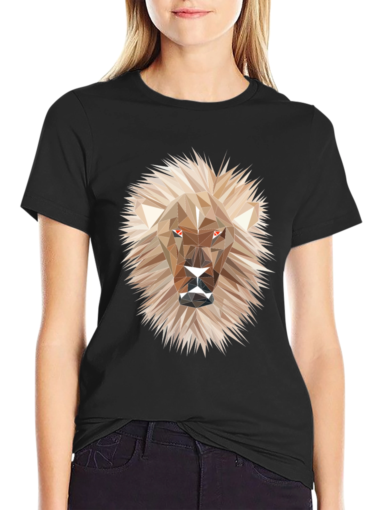 Geometric Lion Graphic Tee - Stylish Mens Black T-Shirt