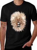 Geometric Lion Graphic Tee - Stylish Mens Black T-Shirt