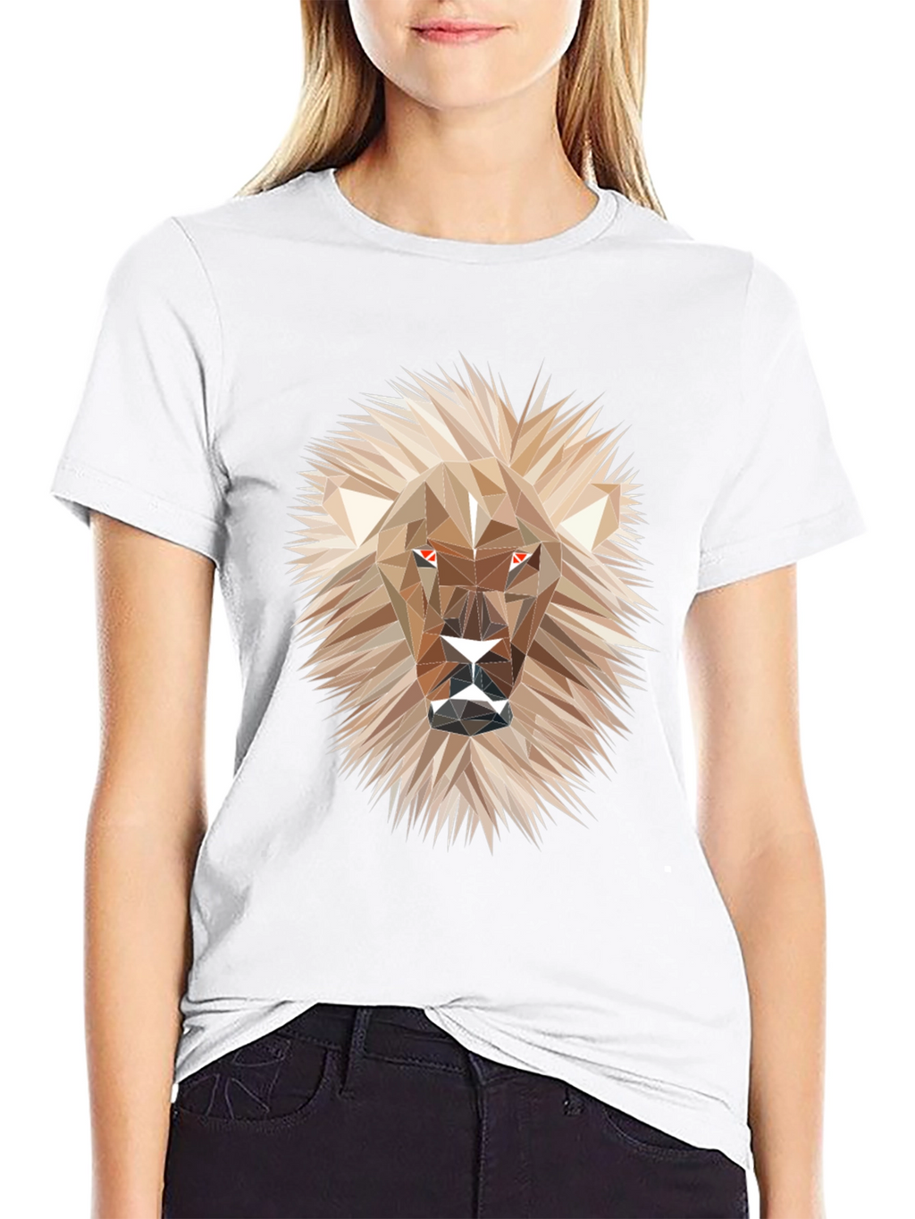 Geometric Lion Graphic Tee - Stylish Mens Black T-Shirt