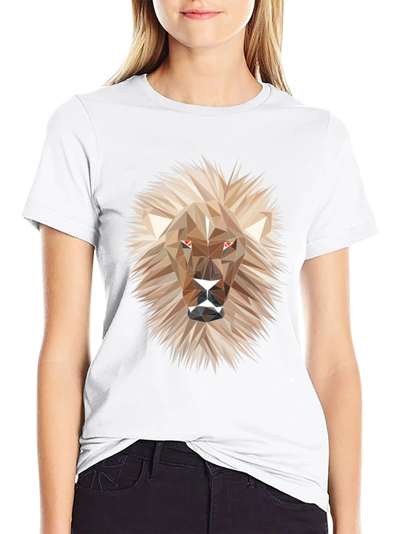 Geometric Lion Graphic Tee - Stylish Mens Black T-Shirt