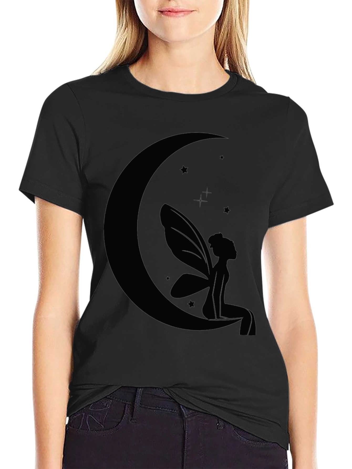 Moon Fairy Graphic Tee - Black Cotton Comfort
