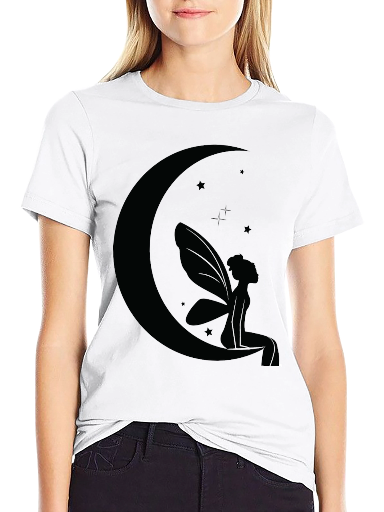 Moon Fairy Graphic Tee - Black Cotton Comfort