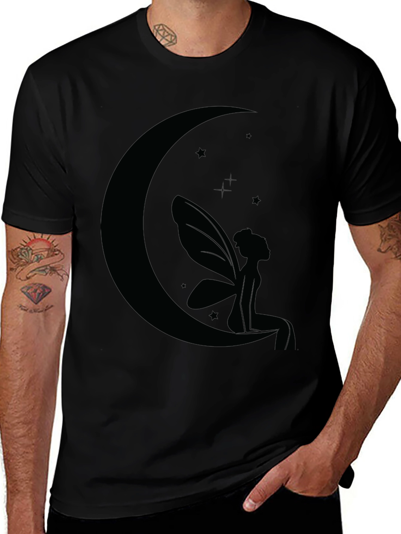 Moon Fairy Graphic Tee - Black Cotton Comfort