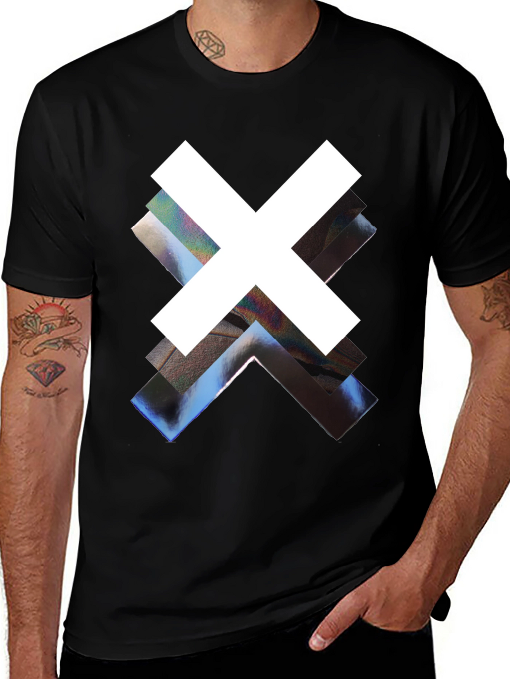 Abstract Graphic Print Black Crew Neck Tee