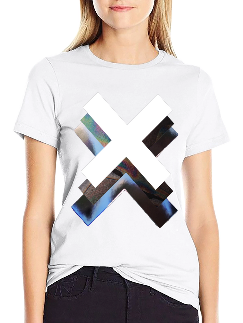 Abstract Graphic Print Black Crew Neck Tee