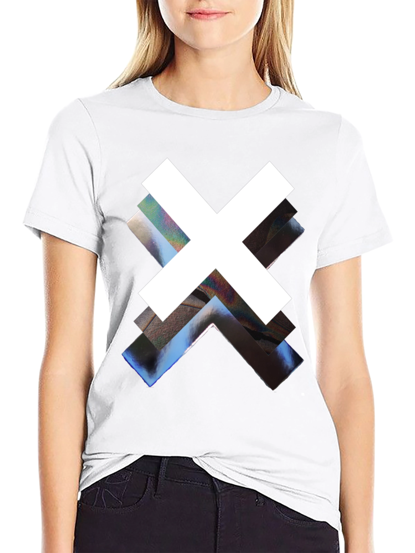Abstract Graphic Print Black Crew Neck Tee
