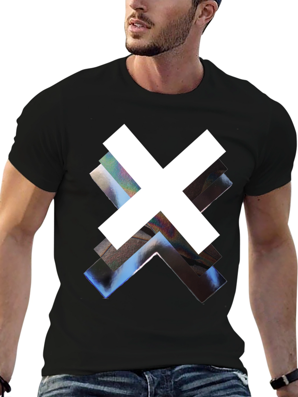 Abstract Graphic Print Black Crew Neck Tee